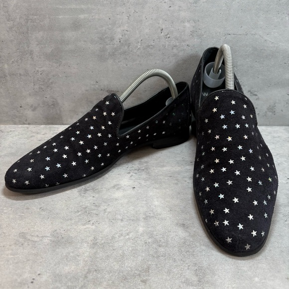 Walk London Other - WALK LONDON Leather Suede Black Stars Loafers Casual Shoes Mens UK 7 US 8